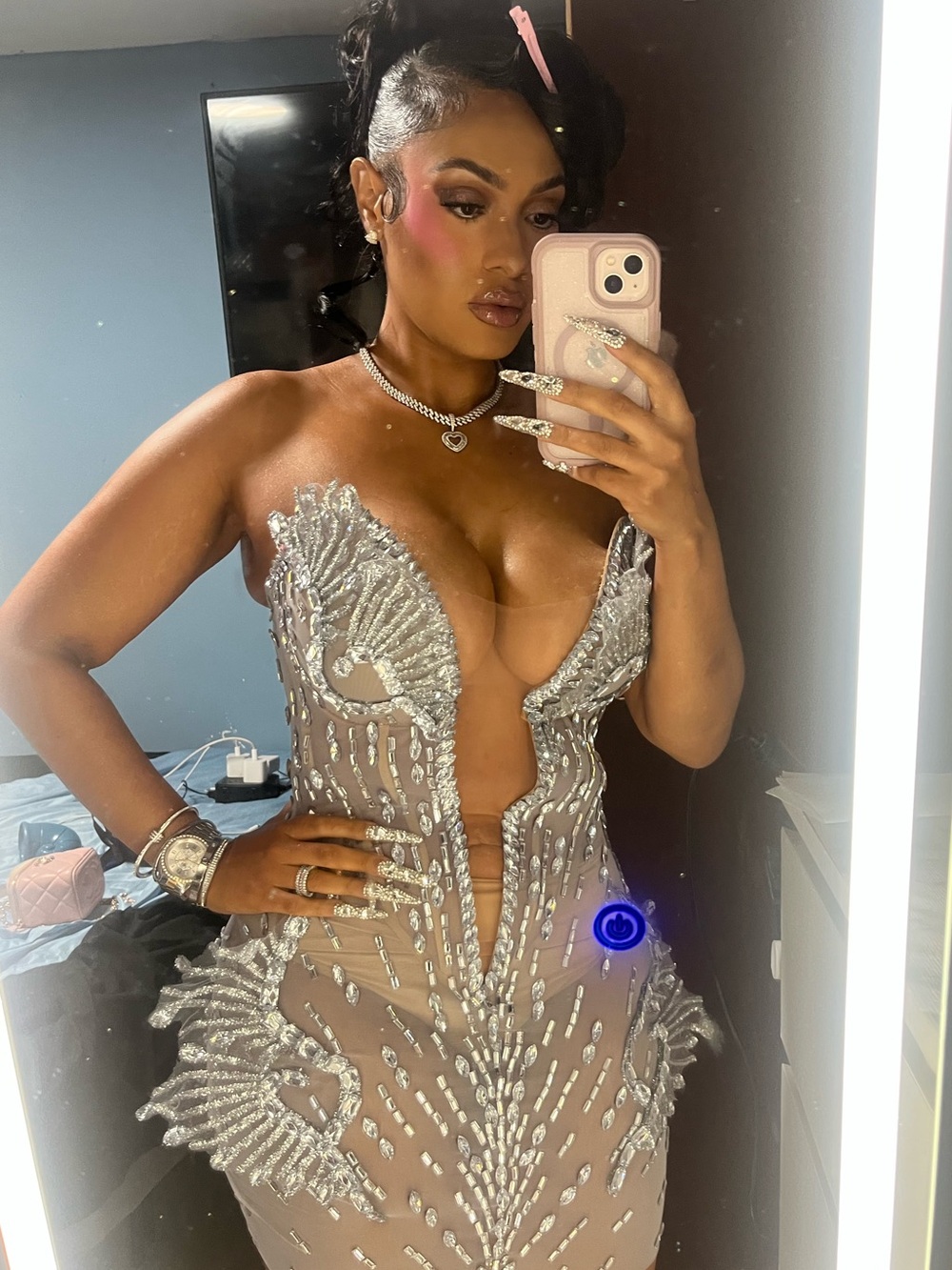 Embellished Mini Dress in Silver